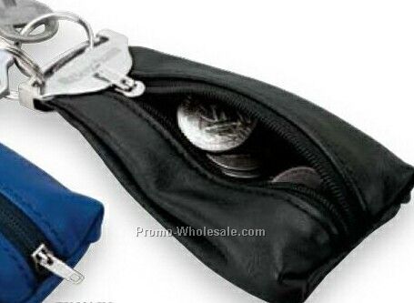 Essentials Elan Black Leather Pouch Keyring 5"x2-3/8"