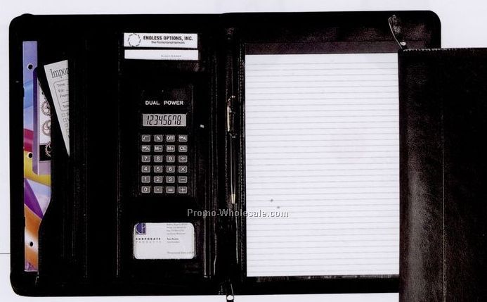 Full Size Portfolio W/Calculator/Memo/Pen W/Side Zipper