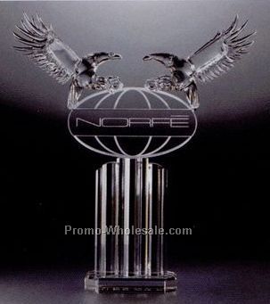 Hand Cut Lead Crystal Sculpture W/ Hand Blown American Eagles