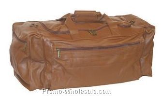 Large Brown Pebble Grain Calf Leather Duffel Bag