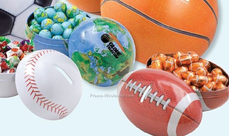 Large Sports/ Globe/ Smiley Face Tin - Assorted Popcorn