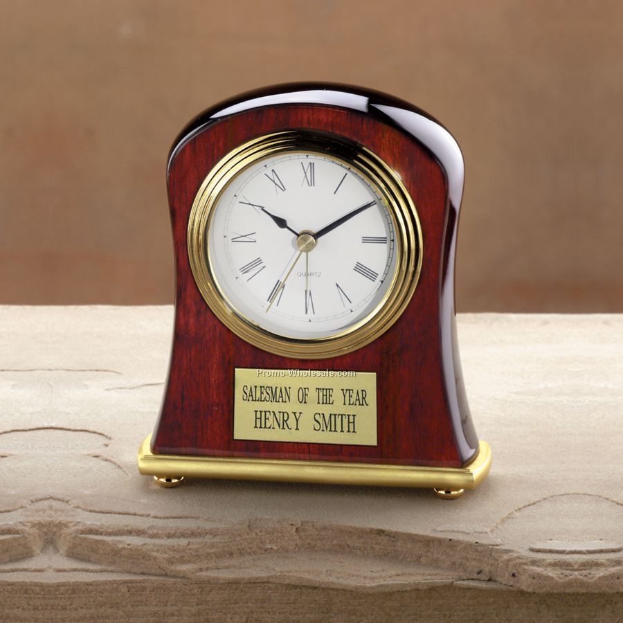 Piano Finished Wood Clock With Curved Sides - 5"x 4"x 1-1/2"