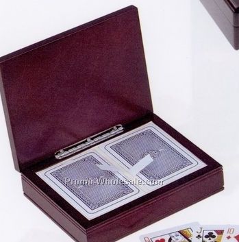 Rosewood Playing Card Box W/2 Deck Of Cards