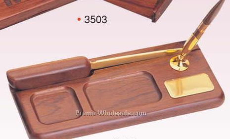 Wood Tray Pen Holder W/ Letter Opener/ Pen (Screened)