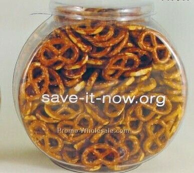 1/2 Gallon Plastic Fishbowl Filled W/ Salted Pretzels 7"x6-3/4"