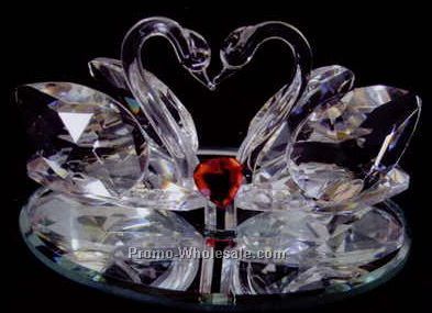 1-3/4"x2-3/4" Optic Crystal Love Swan Figurine W/ Red Heart