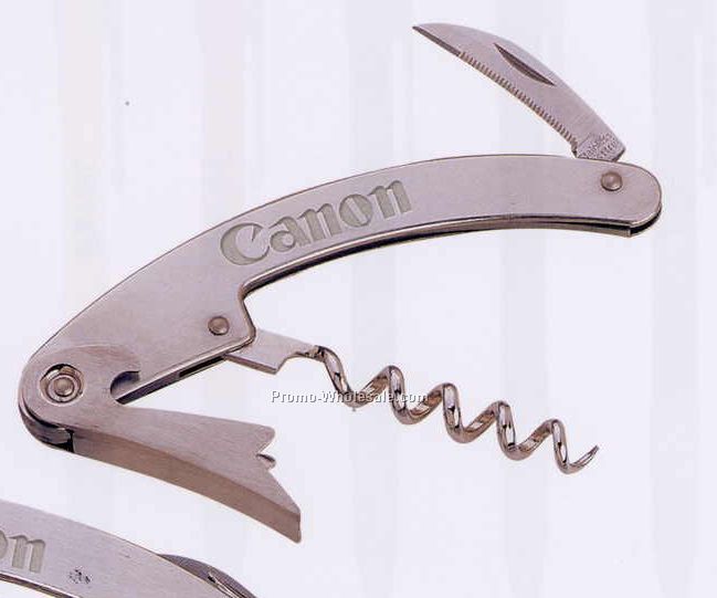 1"x4-1/2" All Stainless Steel Corkscrew & Can Opener With Serrated Knife