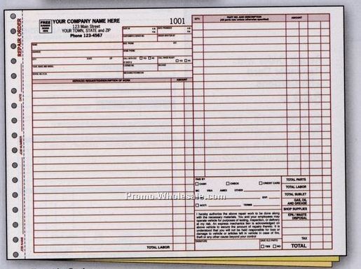 11"x8-1/2" 3 Part Repair Order W/ Carbons