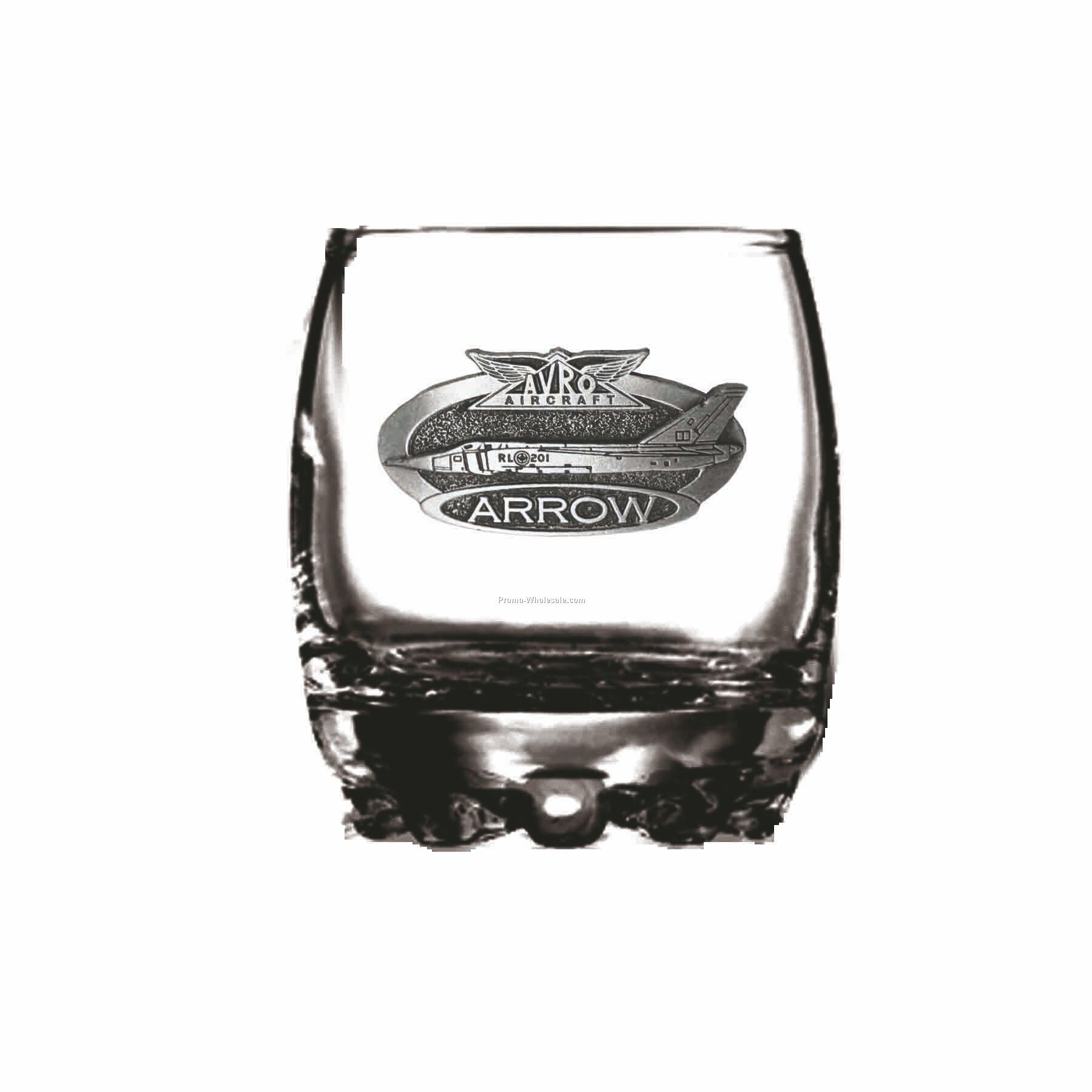 2-1/2 Oz. Curved Side Optical Crystal Shooter Glass (Pewter Emblem)