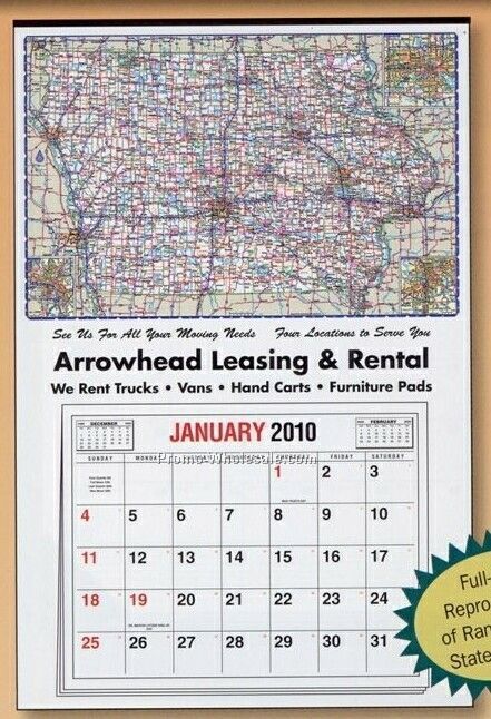 25"x38" Large Full Apron State Map Calendar (Iowa) - Thru 04/30/09