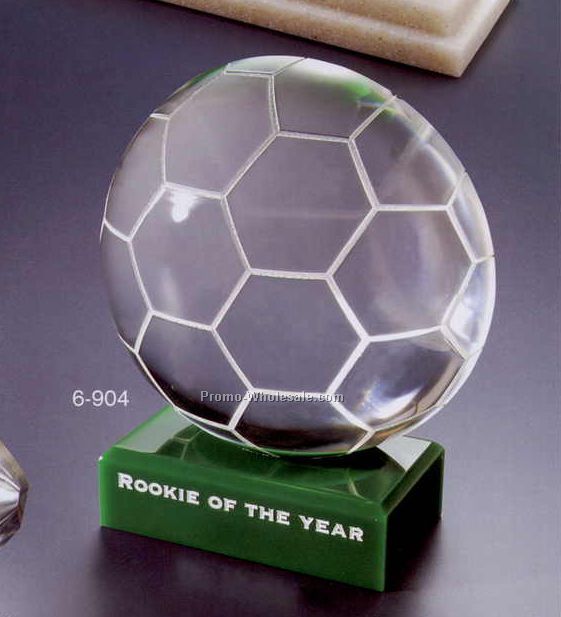 4-1/2"x5-3/8"x2-1/2" Half Soccer Ball Acrylic Award W/ Beveled Base