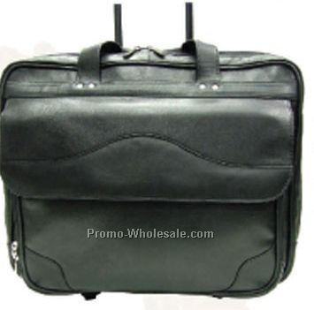 40cmx36cmx18cm Black Cowhide Roller Board 3-section Briefcase