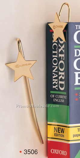 5-3/4"x1/2" Gold Plated Solid Brass Star Bookmark (Screened)