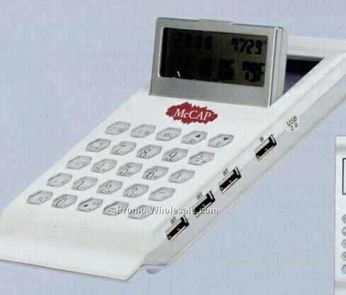 7-1/8"x3-1/4"x7/8" World Time Calculator With 3-port USB Hub