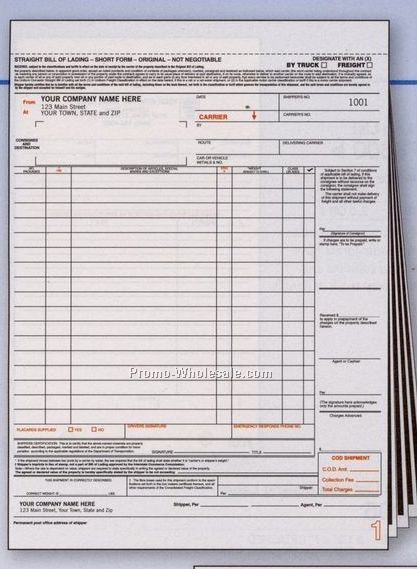 8-1/2"x11" 3 Part Bill Of Lading W/ Carbons
