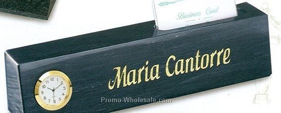 Black All-in-one Nameplate W/ Card Holder & Clock