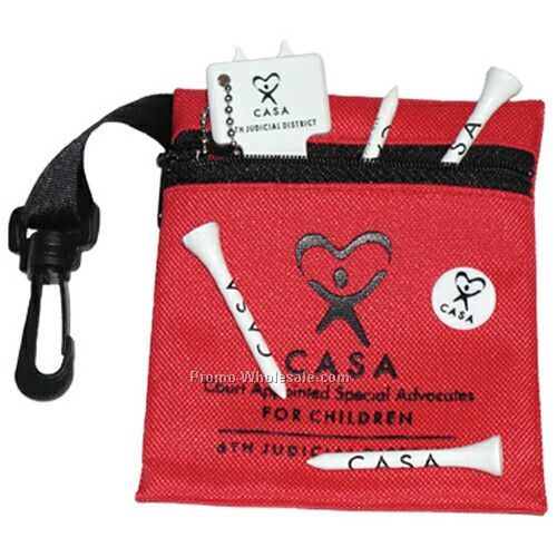 Canvas Zippered Golf Pouch (4 Tees/ 1 Ball Marker/ 1 Plastic Divot Tool)