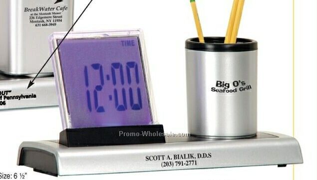 Colorful LED Clock With Round Pencil Holder