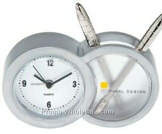 Double Clock And Pen Holder