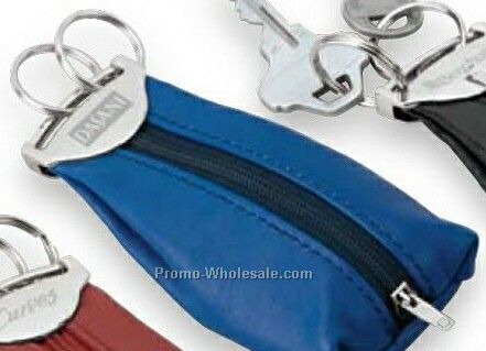 Essentials Elan Blue Leather Pouch Keyring 5"x2-3/8"