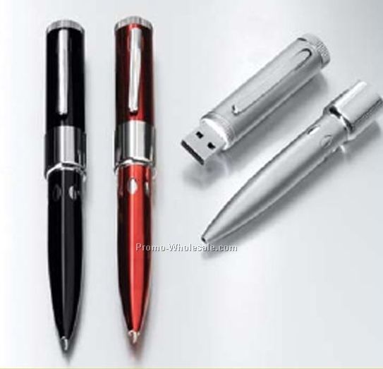 Flash Drive In Ballpoint Pen W/ Semi Gloss Metal Finish