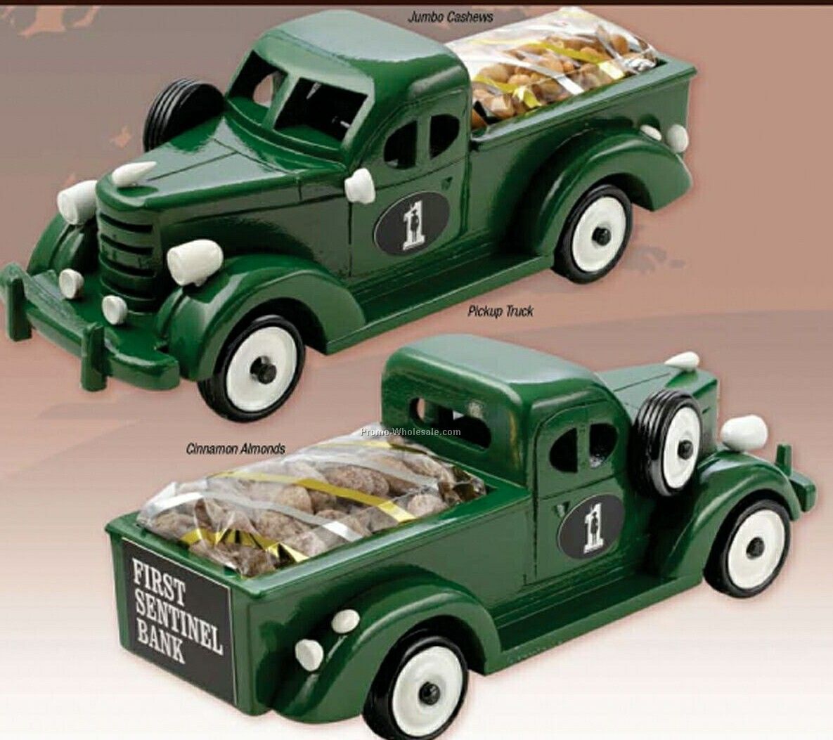 Green Pickup Truck - Wooden - Cinnamon Almonds 8 Oz.