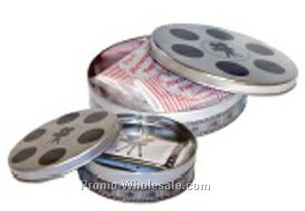 Large Stock Movie Reel Tin W/5 Custom Microwave Popcorn Bags