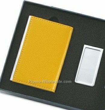 Leatherette Metal Card Case With Money Clip - Yellow