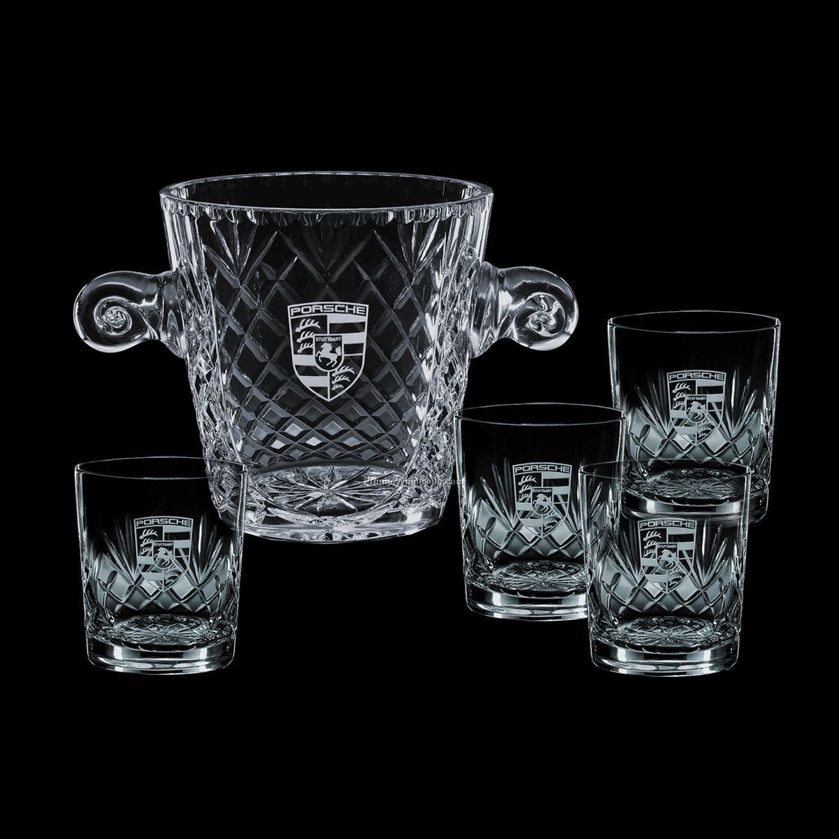 Medallion Ice Bucket & 4 On-the-rocks Glasses