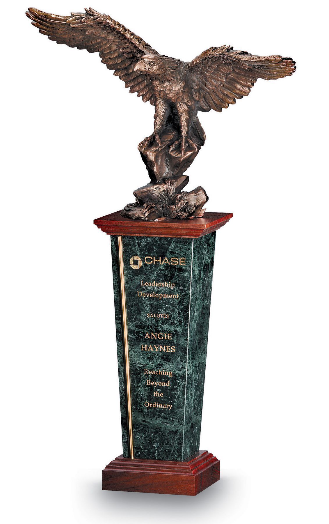 Medium Freedom Eagle Award W/ Green Marble & Wood Base