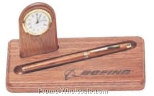 Rosewood Table Clock & Pen Holder (6-3/4"x3-1/4"x1/2")