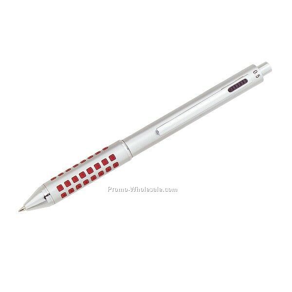 Silver Multi Function Pen/Pencil With Red Dot Grip