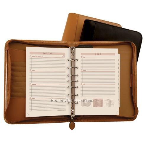 Tan Bonded Leather Zippered Weekly Organizer