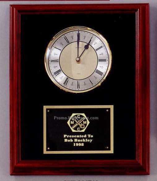 13"x16" Vertical Cherry Framed Clock Plaque W/Glass Domed Dial