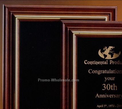 14-1/2"x17-1/2" Black Glass Plaque W/ Cherry Wood Frame