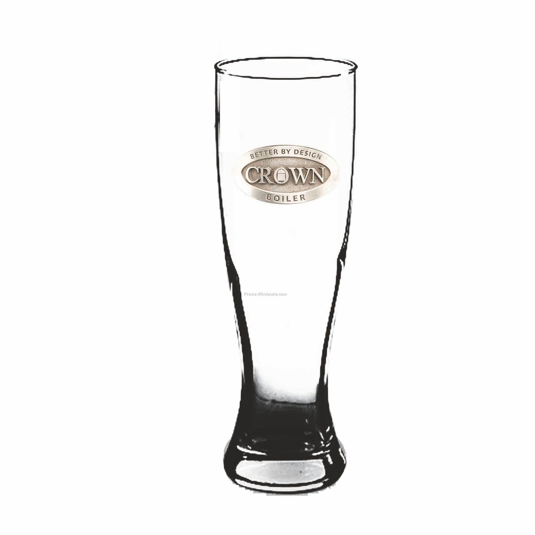 16 Oz. Crystal Pilsner Beer Glass W/ Curved Sides (Pewter Emblem)