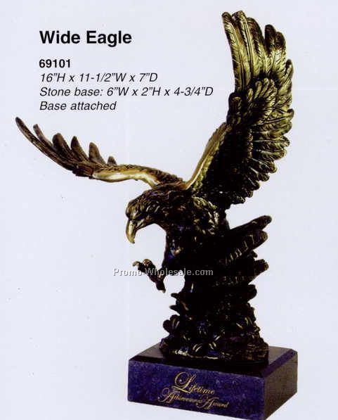 16"x11-1/2"x7" Copper Coated Wide Eagle Figure Award W/ Attached Stone Base