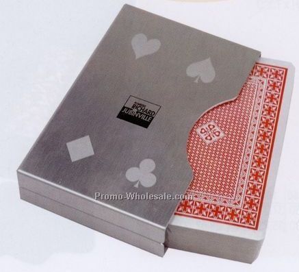 2-1/2"x3-3/4"x3/4" Playing Cards In Aluminum Case - Screen Printed