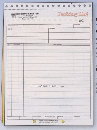 2 Part 8-1/2"x11" Packing List