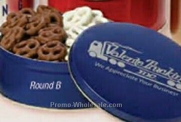 25 Oz. Custom Round Tin - Mini Pretzels