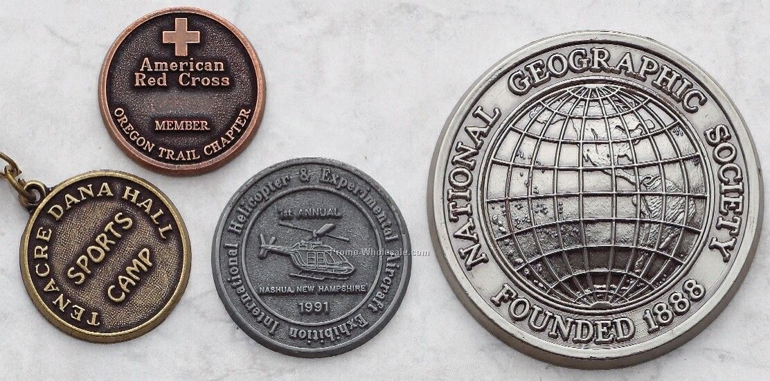 3-1/2" Diameter, 4 Gauge, Die Cast Zinc Coins & Medallions