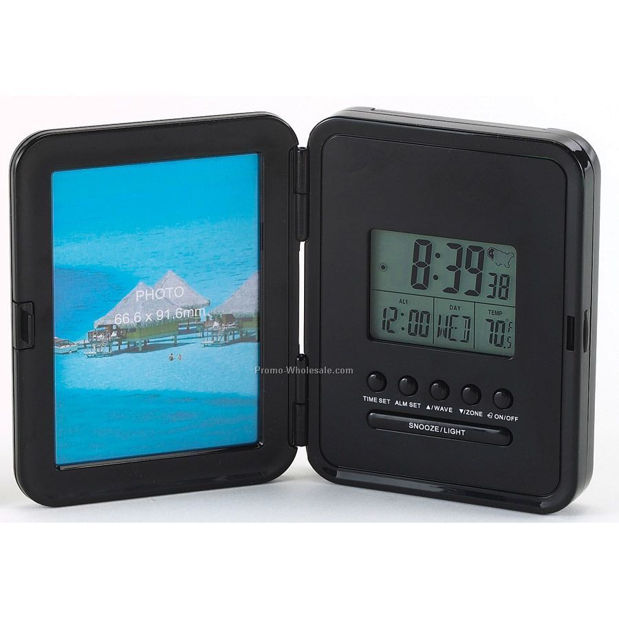 3-1/2"x4-1/4" Black Atomic Digital Alarm Clock W/ Picture Frame