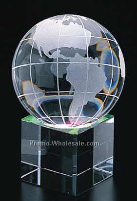 3-1/8" Crystal Globe With 1-3/4" Cubed Reflective Base (Sandblast)