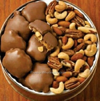 37 Oz. Combination Peanut Clusters/ Deluxe Mix Nuts Designer Gift Tin