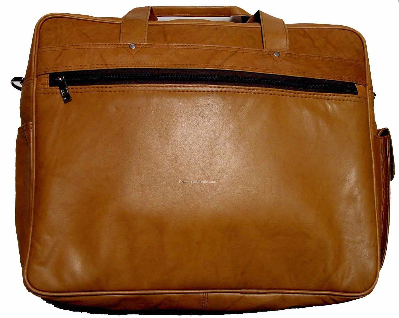 38cmx31cmx10cm Medium Brown Casual Soft Sided Stone Wash Cowhide Briefcase