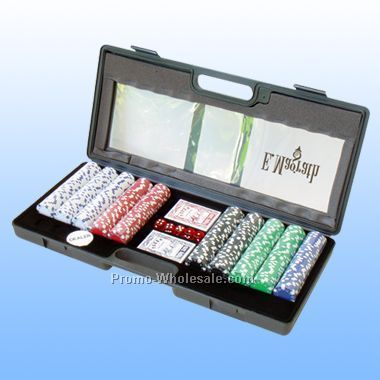 500 Pcs Dice Poker Chips Set W/ Burlwood Case (Screened)