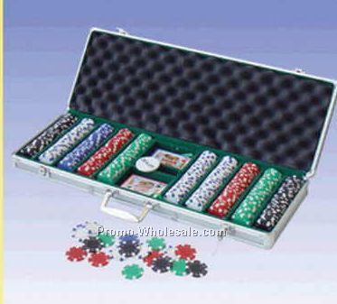 500 Piece Dice Poker Chips W/ Aluminum Poker Set (Screened)