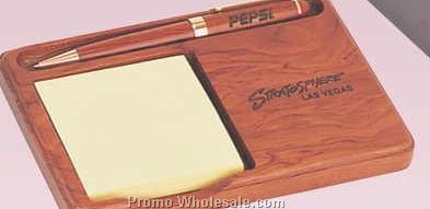 6-1/2"x4-1/2"x1/2" Rosewood Pen/ Memo Pad Holder W/ Pen (Screened)