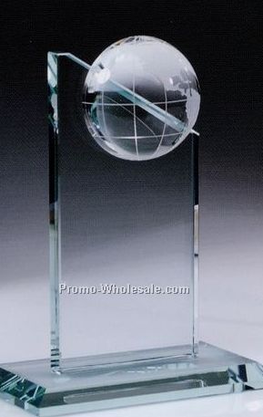 6-1/2"x5" Small Jade Glass Pinnacle Award W/ Globe