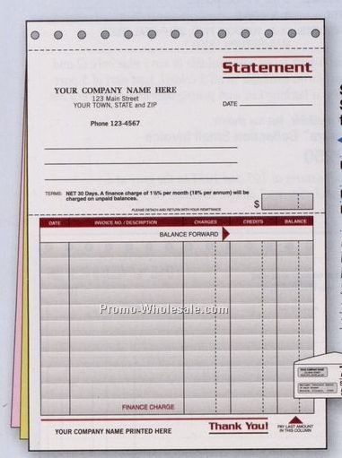 6-3/8"x8-1/2" 3 Part Spectra Collection Statement With Finance Charge